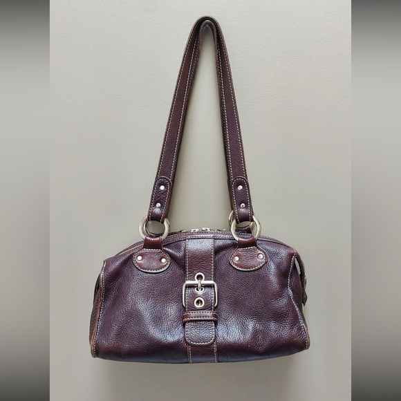 Roots Handbags - Roots leather shoulder bag, purse, brown pebbled leather, Made in Canada
